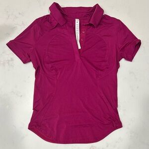 Lululemon Athletica Pink Ruched Button Down Polo